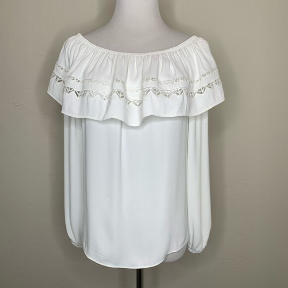 White House Black Market Cream Off Shoulder Long Sleeve Blouse Sz Small - Picture 1 of 9